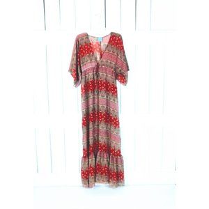Vintage 90s sheer striped floral ruffle flowy bohemian maxi dress